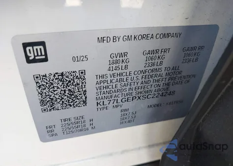 2025 Chevrolet Trax Fwd 1Rs z USA, uszkodzony, nr VIN KL77LGEPXSC224248